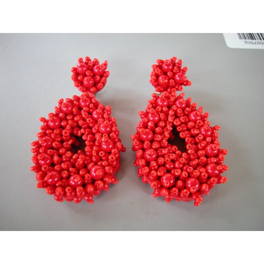 Red Beaded Statement Teardrop Earrings 3"